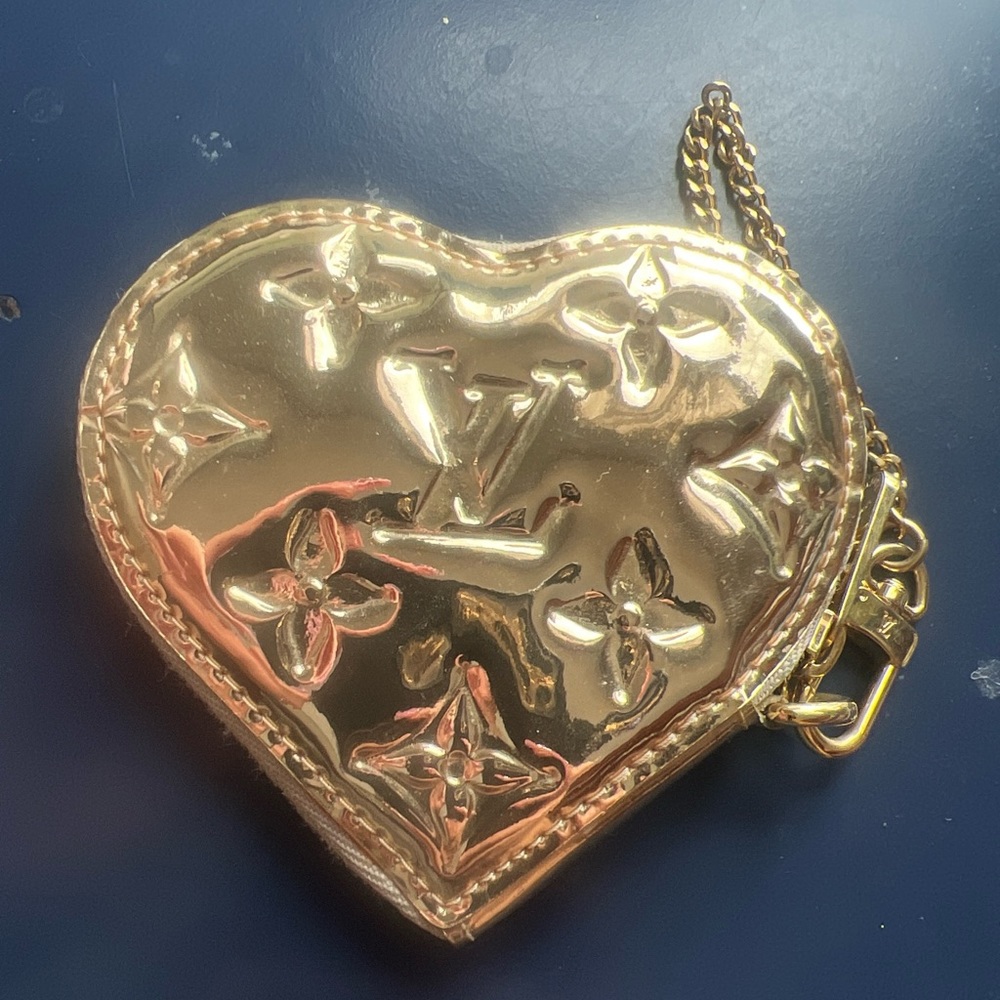 Gold mirror Louis Vuitton heart coin purse